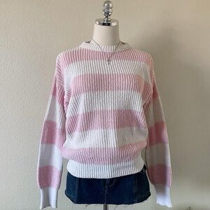 Chic Pink and White Striped Women's Sweater
